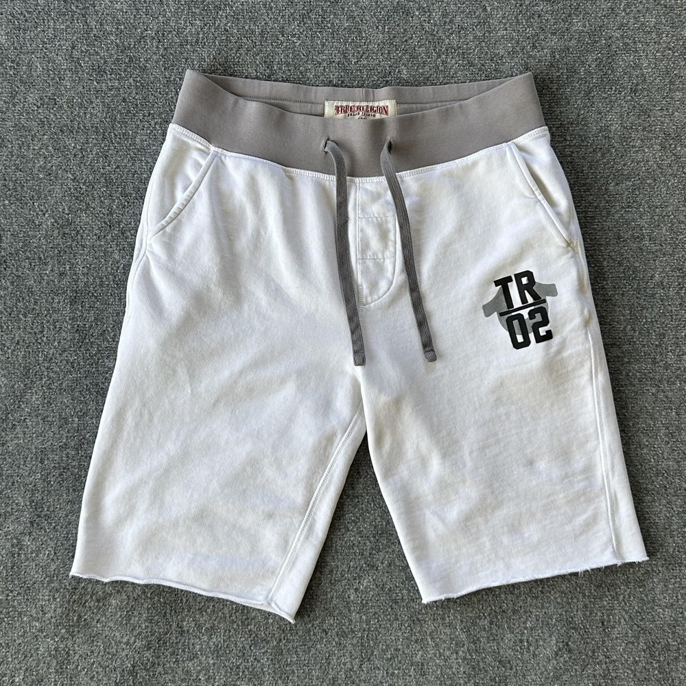 True Religion Sweat Shorts Mens Medium White Cut Off Boxing